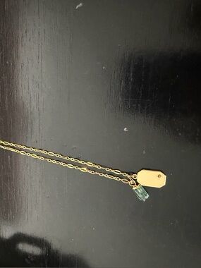 Gold-Tone Necklace with Green Crystal Pendant